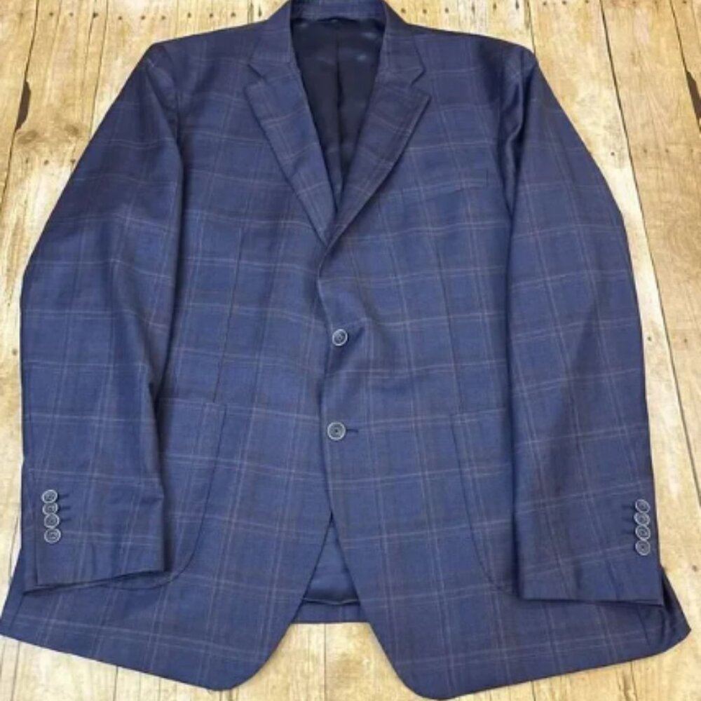 Blue Windowpane Sport Coat Blazer Reda 1865 Wool 48L Made Italy Alberto Zimini